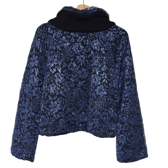 Marc Jacobs Bolero‎ Cashmere Crop Jacket Luxury Blue Metallic Floral Mesh Blazer - Picture 2 of 16
